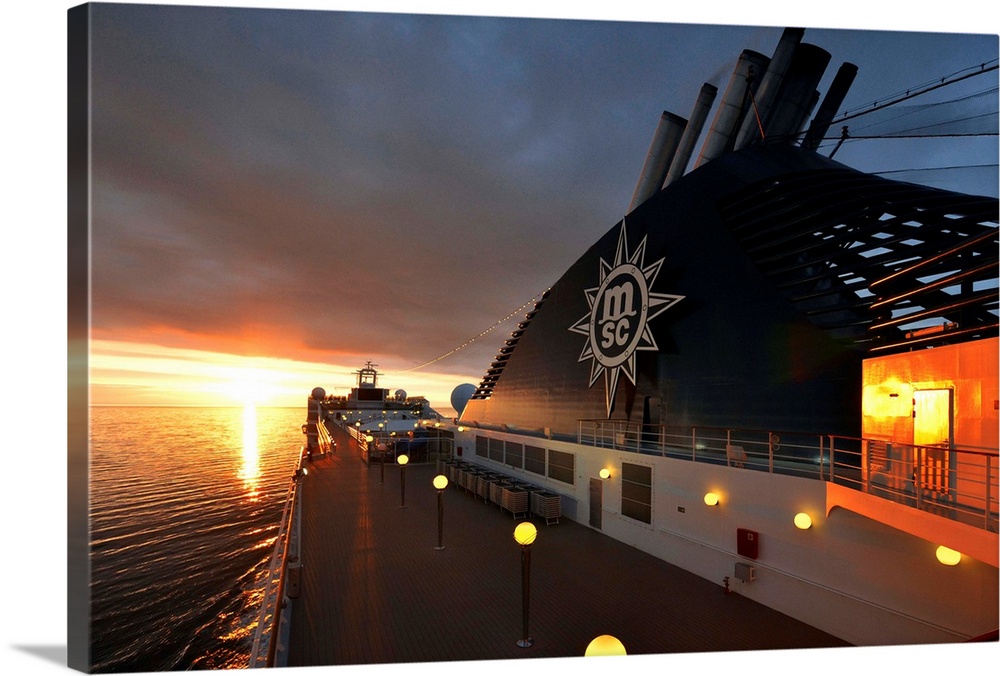 Cruise ship at sunrise, MSC Poesia, MSC Cruises, 3013 passengers.