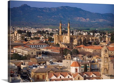 Cyprus, Nicosia, View of the city with Selimiye mosque and Kyrenia mounts