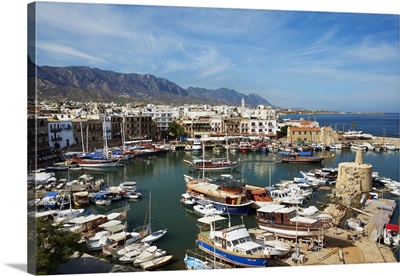Cyprus, Northern Cyprus, Kyrenia, Tourist boats leaving the Harbour