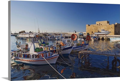 Cyprus, Paphos, harbor and Pahos fortress in background