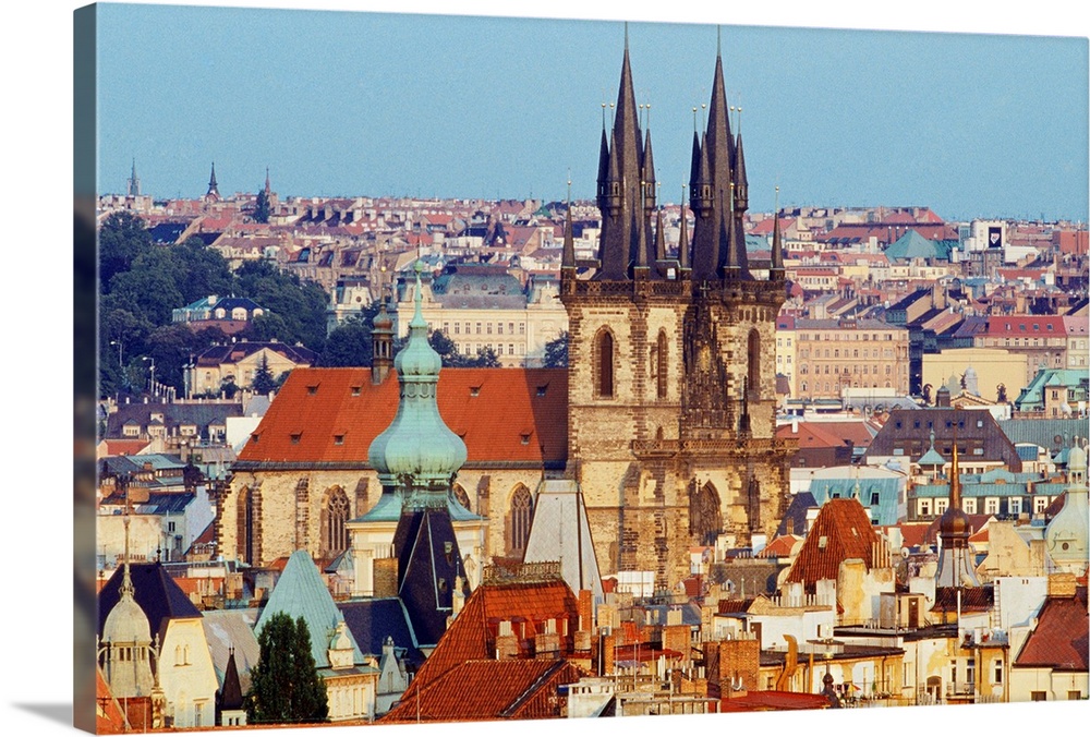 Czech Republic, Cesk. Republika, Stredocesk., Prague, Praha, View from Letna Hill, Tyn Church