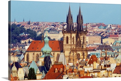 Czech Rep, Prague, View from Letna Hill, Tyn Church