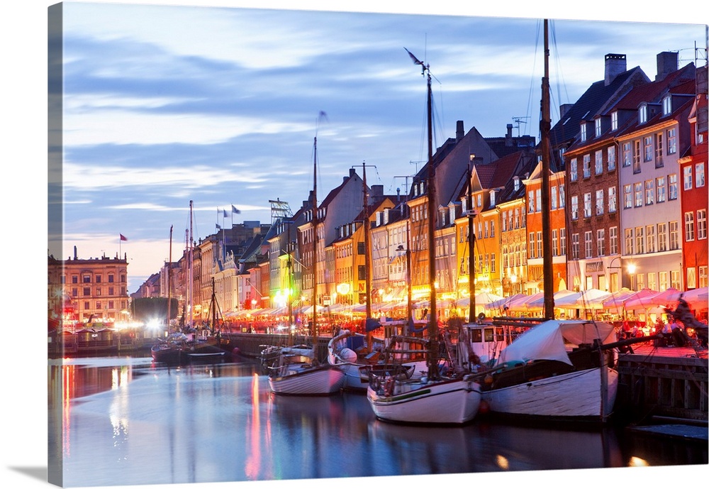 Denmark, Copenhagen, Scandinavia, Nyhavn, Old ships on Nyhavn.