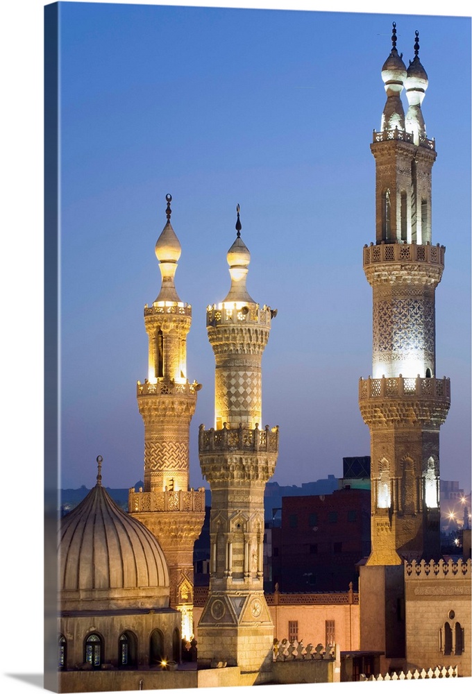 Egypt, Cairo, Islamic Cairo area, Minarets and dome of Mosque of al-Azhar