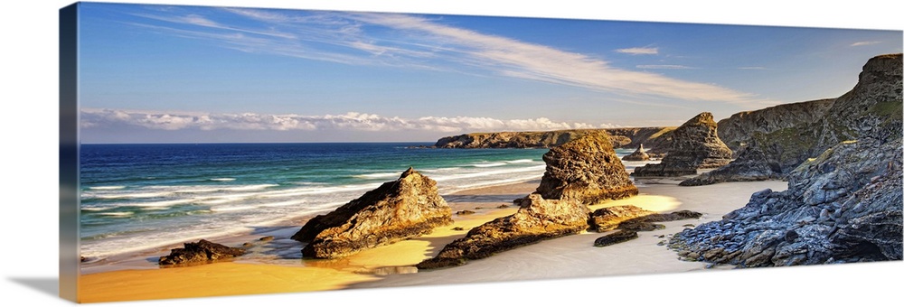 United Kingdom, UK, England, Great Britain, Cornwall, Newquay, View of the iconic rock formations known as the Bedruthan S...