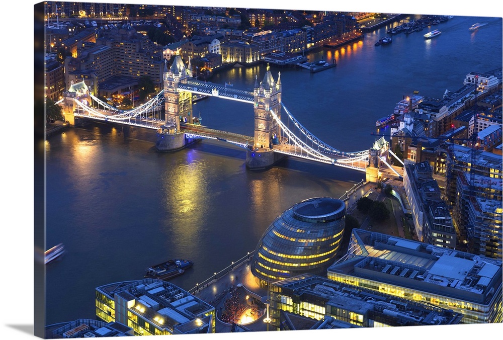 UK, England, Great Britain, London, City of London, Tower Bridge, Aerial view of Tower Bridge, City Hall and The River Tha...