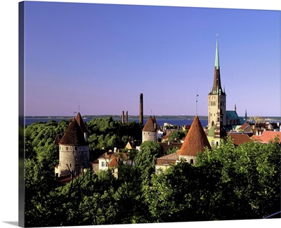 Estonia, Tallinn, View from Toompea Hill towards old town and port