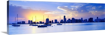 Florida, Miami, Atlantic ocean, View of the skyline from Key Biscayne