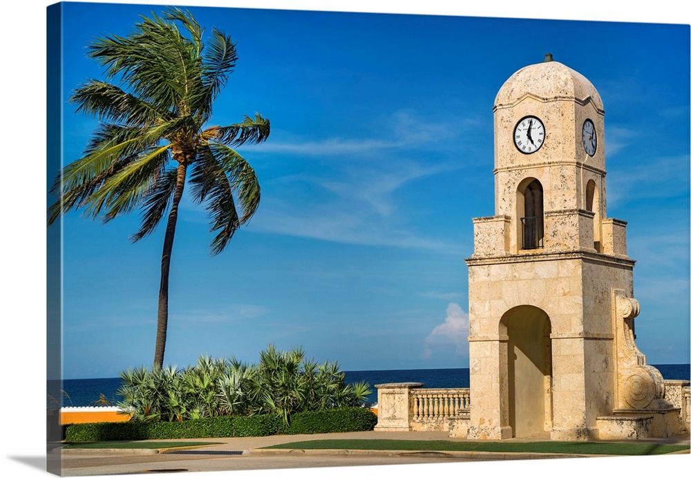 Florida, South Florida, The Palm Beaches, Palm Beach, clock tower by the beach..
