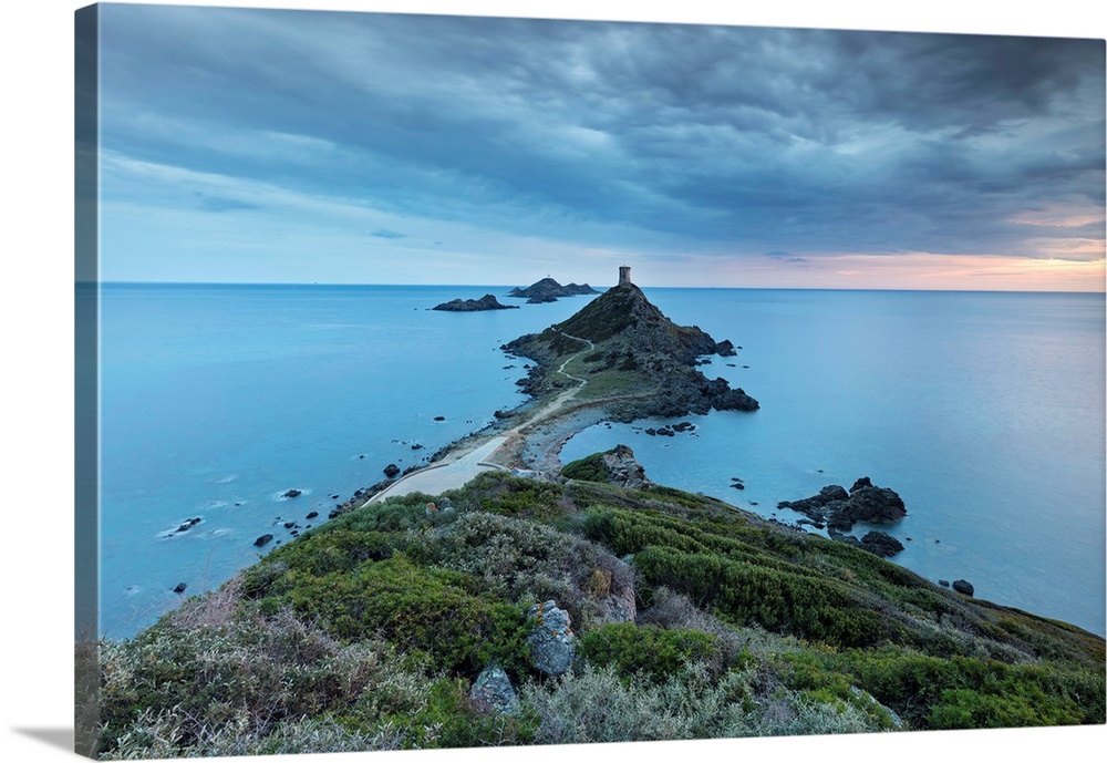 France, Corsica, Ajaccio, Mediterranean sea, Iles Sanguinaires, Sanguinaires Islands at sunset, Pointe de La Parata (Parat...