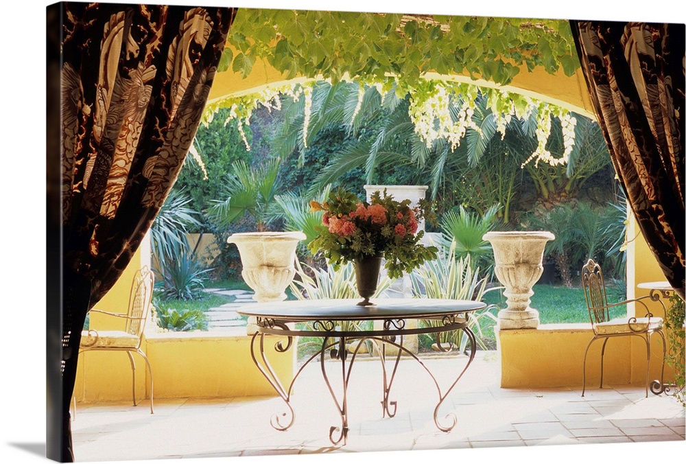 France, Cote d'Azur, Saint Tropez, Hotel Villa Marie, peony vase under the porch