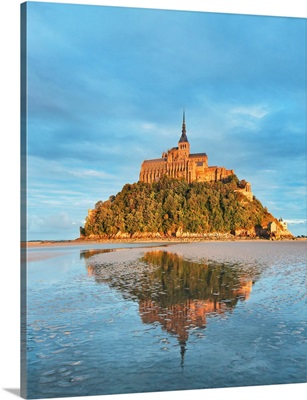 France, Normandy, Atlantic Ocean, English Channel, Mont Saint-Michel The Abbey At Sunset