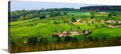 France, Normandy, Camembert, View over the countryside and village