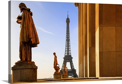 France, Paris, Palais De Chaillot Statue On Trocadero Near The Eiffel Tower