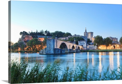 France, Provence, Avignon, The Old Pont Sant Benezet On The Rhone River And Pope Palace