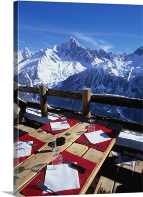 France, Rhone-Alpes, Brevent ski area, view towards Aiguille Verte mountain