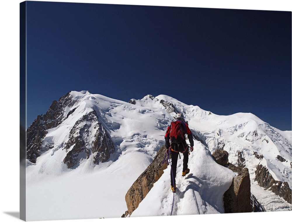 France, Rhone-Alpes, mountaineer climbing the arete des cosmiques Mont  Blanc massif Wall Art, Canvas Prints, Framed Prints, Wall Peels