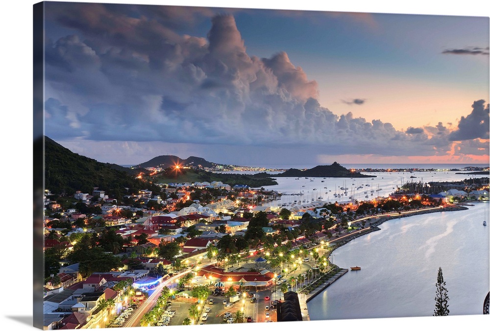 French Antilles, French West Indies, French St Martin, Leeward Islands, View at dusk