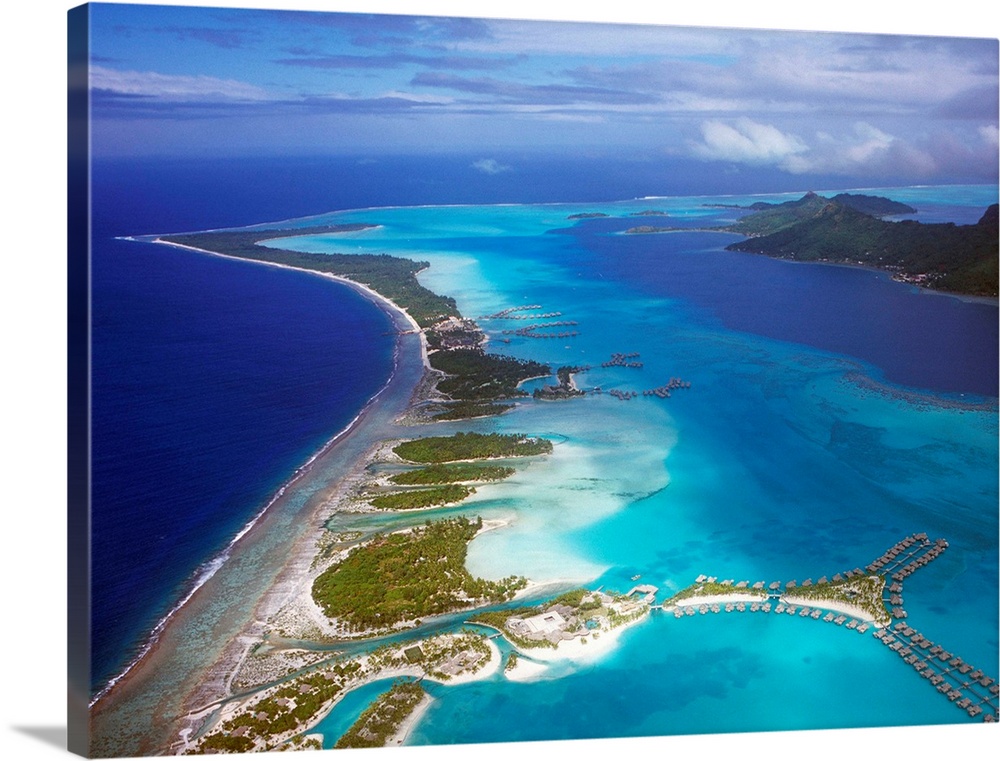 French Polynesia, Polyn.sie fran.aise, Society Islands, Iles de la Soci.t., Bora Bora, Aerial view