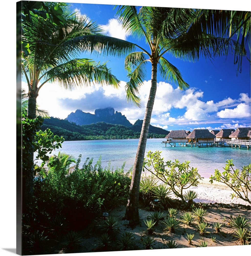 French Polynesia, Polyn.sie fran.aise, Society Islands, Iles de la Soci.t., Bora Bora, Sofitel Motu Hotel and Mt Otemanu