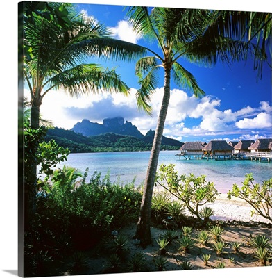 French Polynesia, Bora Bora, Sofitel Motu Hotel and Mt Otemanu