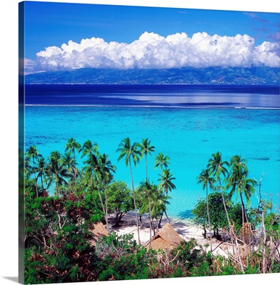 French Polynesia, Moorea, Teavaro beach and Tahiti island in background