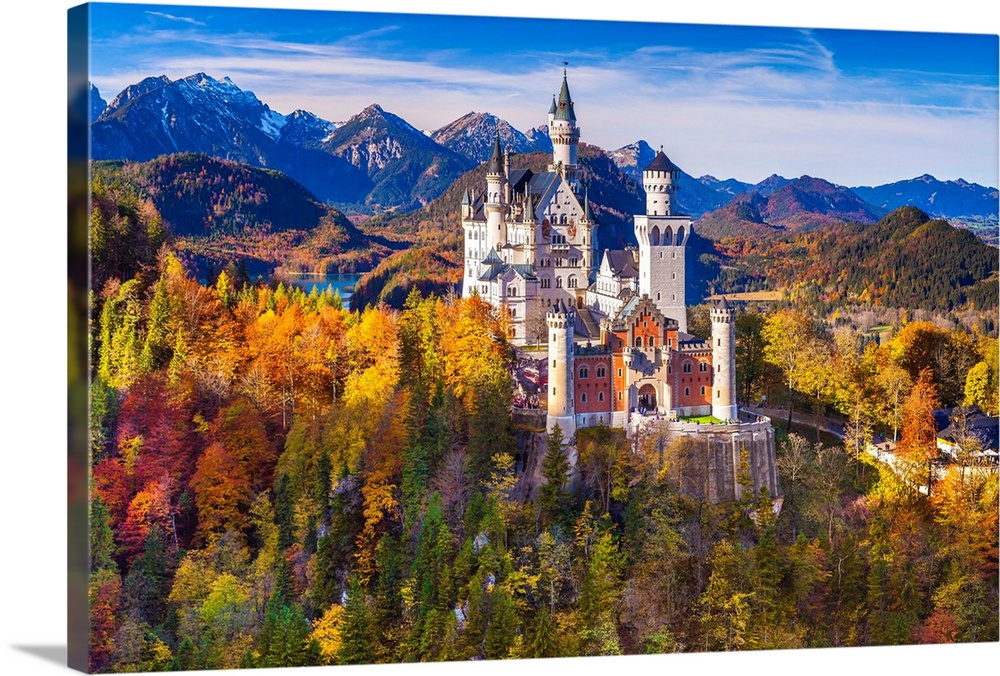 Germany, Bavaria, Swabia, Neuschwanstein Castle and Tannheim Mountains.
