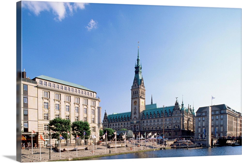 Germany, Deutschland, Hamburg, Hamburg, Rathaus (townhall), view from Alster canal