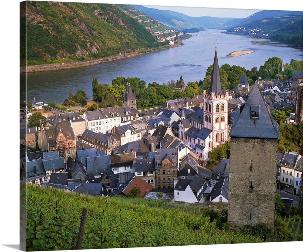 Germany, Rhineland-Palatinate, Bacharach, Rhine, The town and the river
