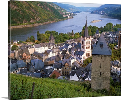 Germany, Rhineland-Palatinate, Bacharach, Rhine, The town and the river