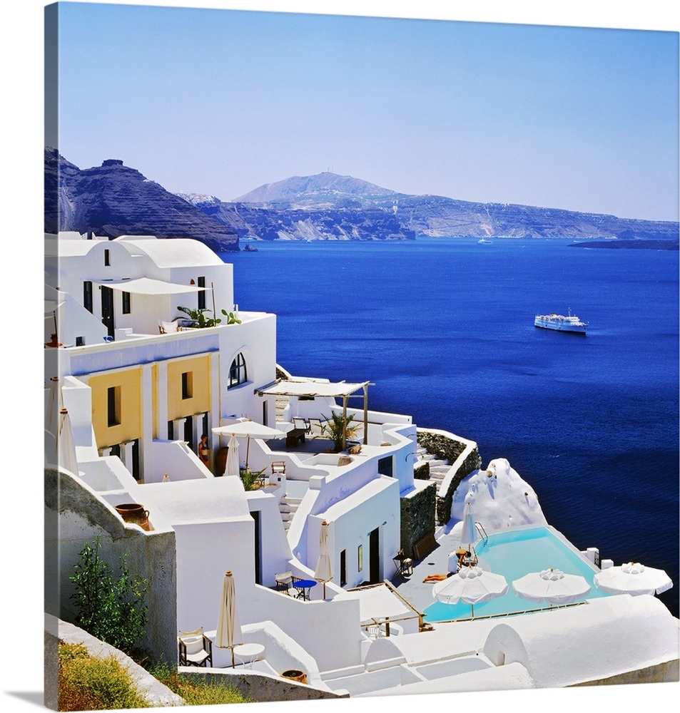Greece, Aegean islands, Cyclades, Santorini island, Oia, view towards the crater Wall Art