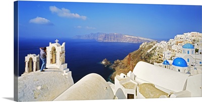 Greece, Aegean islands, Cyclades, Santorini island, Oia, view towards the crater