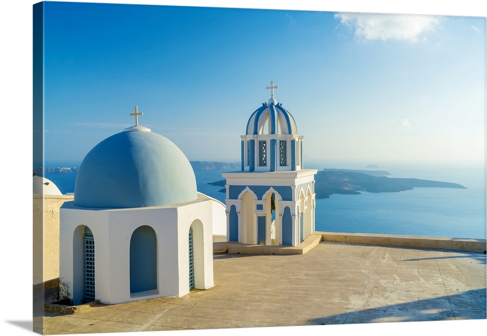 Greece, Aegean islands, Cyclades, Santorini island, Thera, Mediterranean sea, Aegean sea, Greek Islands, Typical church in...