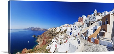 Greece, Aegean islands, Cyclades, Santorini island, view from the terraces of Fira
