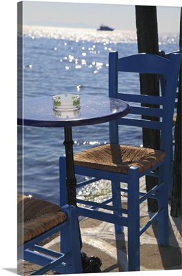 Greece, Aegean islands, Mykonos island, Mykonos,chair in Mykonos little Venice