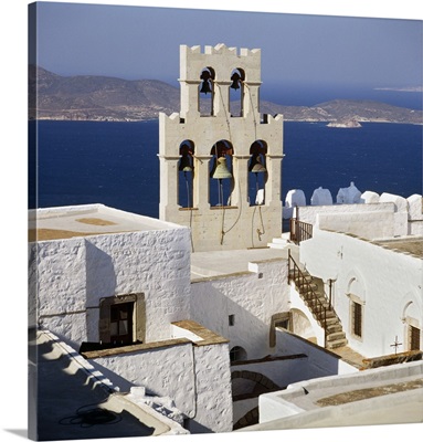 Greece, Aegean islands, Patmos island, Monastery of Saint John, clock tower