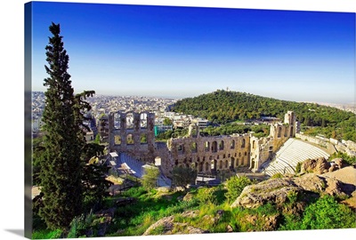 Greece, Athens, Odeum of Herodes Atticus and the Filopappo Hill