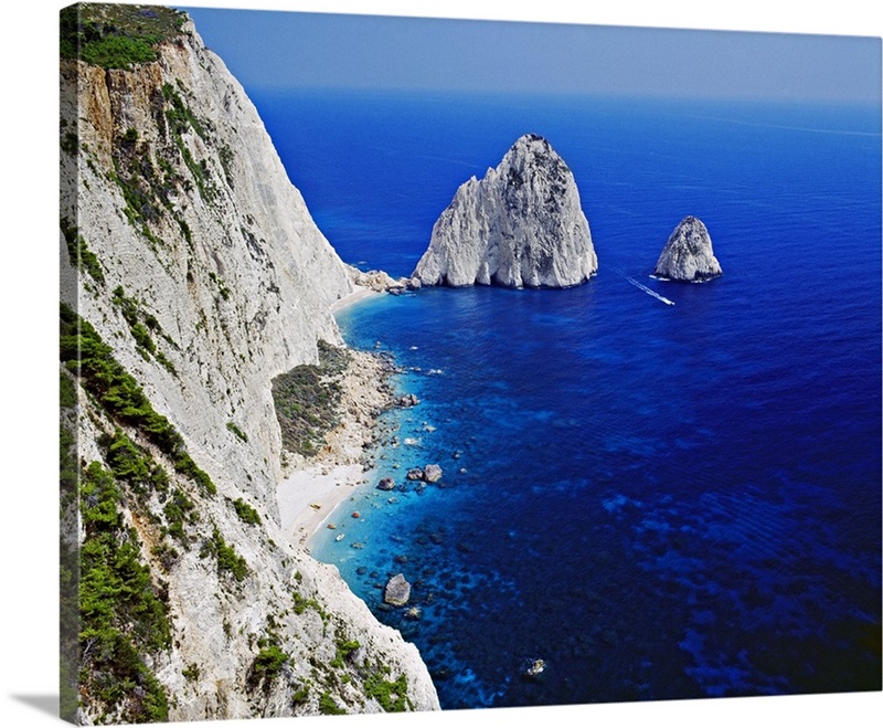 Greece, Ionian Islands, Zante island, Mediterranean sea, Stack rock ...