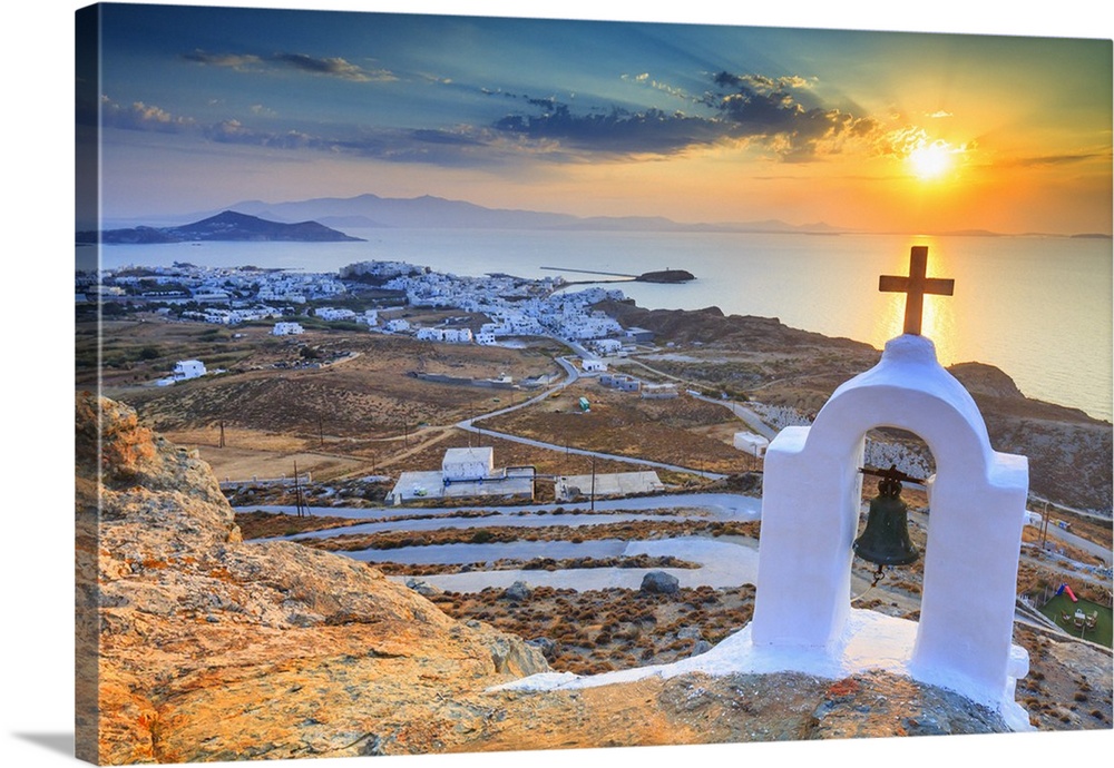 Greece, Aegean islands, Mediterranean sea, Aegean sea, Greek Islands, Cyclades, Naxos island, Bell tower of a small church...