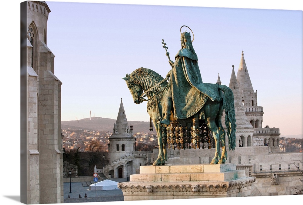 Hungary, Budapest, Equestrian statue of King Stephen I of Hungary at the Fisherman's Bastion