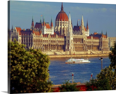Hungary, Budapest, View of the Parliament on Danube river
