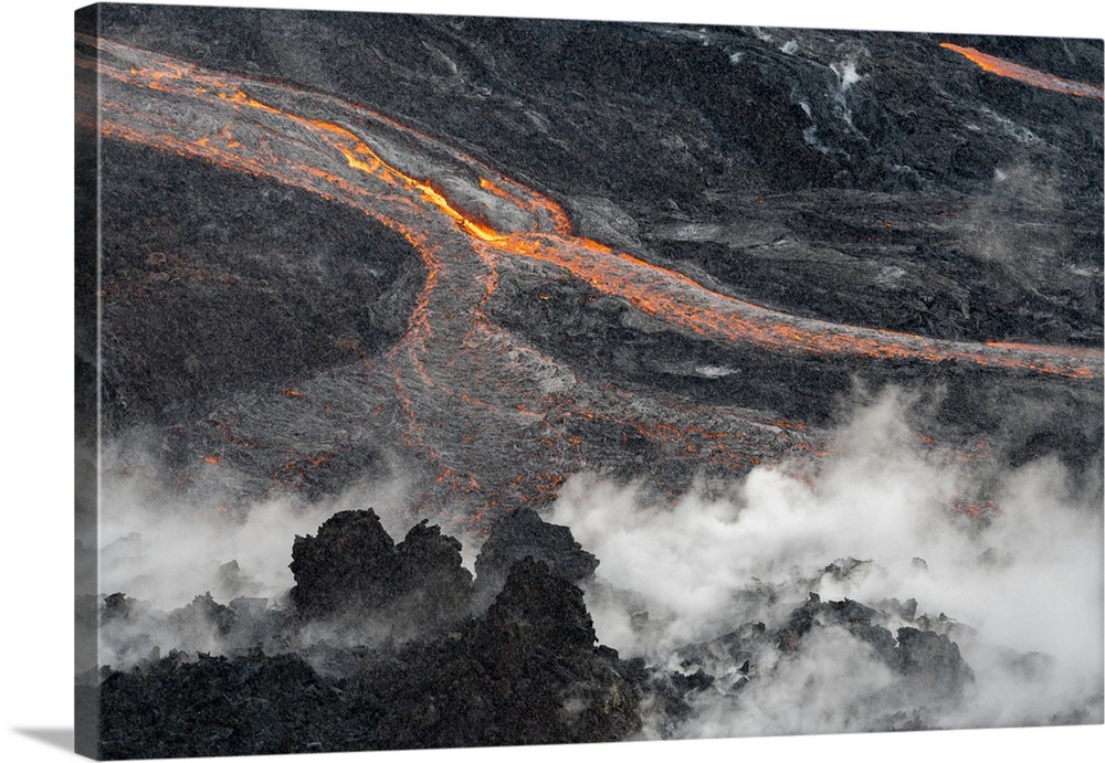 Iceland, Southern Peninsula, Reykjanes, Abstract detail of flowing lava from Fagradalsfjall volcano.