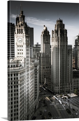 Illinois, Chicago, Tribune Tower And The Wrigley Building Overlooking The Chicago River