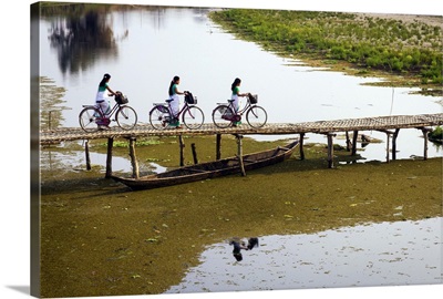 India, Assam, Brahmaputra river, Jorhat, Crossing a bridge off Majuli Island
