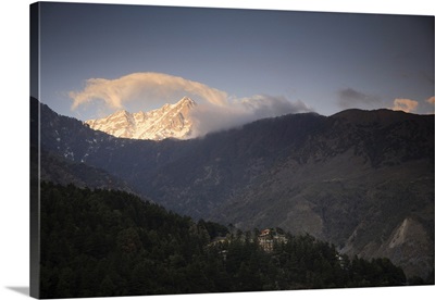 India, Himachal Pradesh, Dharamsala, View over a Buddhist monastery