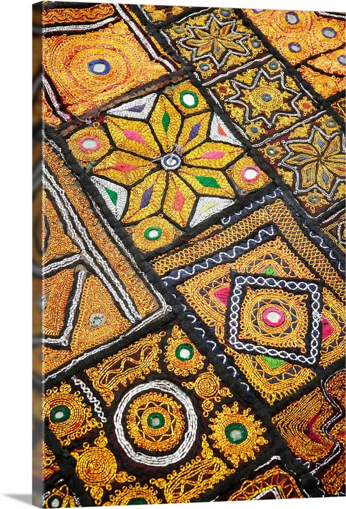 India, Rajasthan, Jodhpur, Traditional Rajasthani textiles wall hanging