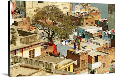 India, Uttar Pradesh, Varanasi, Benares, Ganges, Roof of the houses