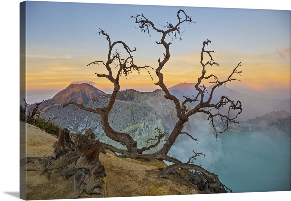 Indonesia, Jawa island, Java, East Java, View of the crater of the volcano Kawah Ijen at sunrise