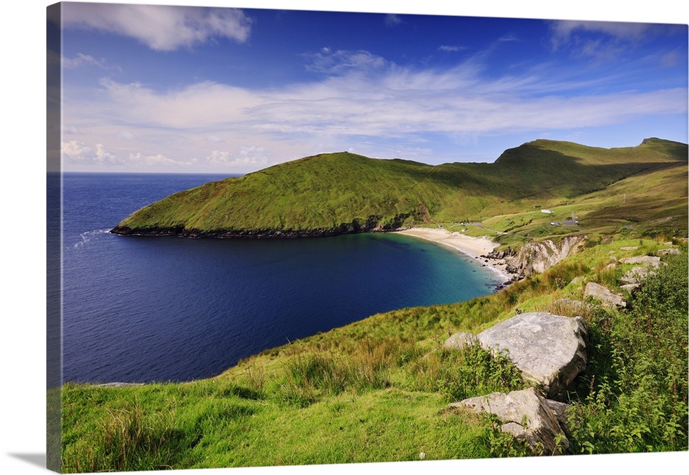 Ireland, Mayo, Achill Island, View of Keem Bay, near Achill Head