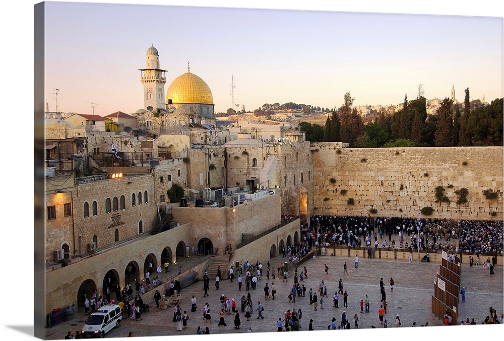 Israel, Jerusalem, Dome of the Rock, Western Wall, Wailing Wall, Middle  East Stretched Canvas Print
